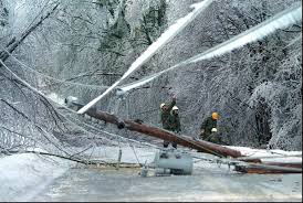 Ontario Hydro workers assess damaged power lines